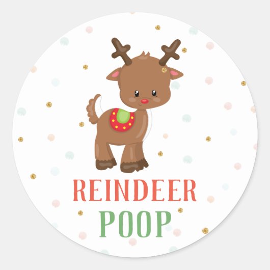 Rendierpoep Kerstmisgunsten Ronde Stickers (Voorkant)