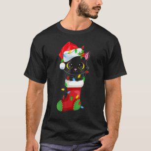 rendierSanta Hat Black Cat kerstlampjes T-shirt