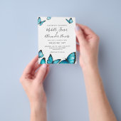 Rendy blauwe waterverf vlinders. Wedding Invita Flyer (Hand)