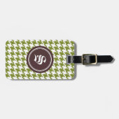 Rendy klassieke groene houndstooth met monogram bagagelabel (Voorkant horizontaal)