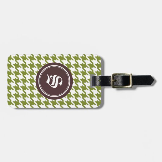 Rendy klassieke groene houndstooth met monogram bagagelabel (Voorkant horizontaal)