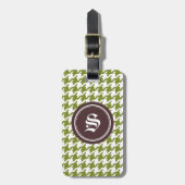 Rendy klassieke groene houndstooth met monogram bagagelabel (Voorkant verticaal)