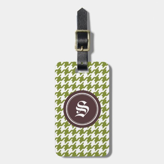 Rendy klassieke groene houndstooth met monogram bagagelabel (Voorkant verticaal)