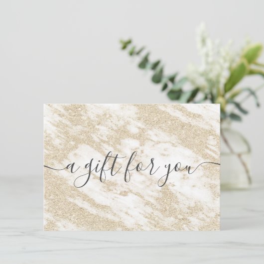 Rendy white marble gold glitter gift certificate (Staand voorkant)