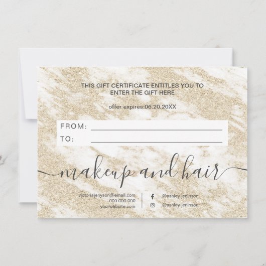 Rendy white marble gold glitter gift certificate (Achterkant)
