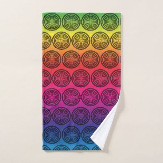Rendy zwarte cirkels op regenboogachtergrondpatroo bad handdoek (Handdoek)