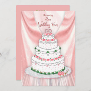Reneing Wedding Vows Pink en White Elegant Cake Kaart