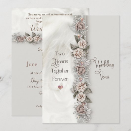 Renewal Wedding Vows Dreamweaver Floral Beige Roos Kaart (Voorkant / Achterkant)