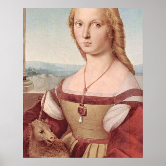 Rennaisance Unicorn en Lady Raphael Painting Poster (Voorkant)