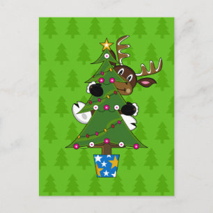 Renne avec la carte d'arbre de Noël