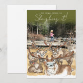 Renne de Noël carte photo de vacances vert olive (Devant / Derrière)