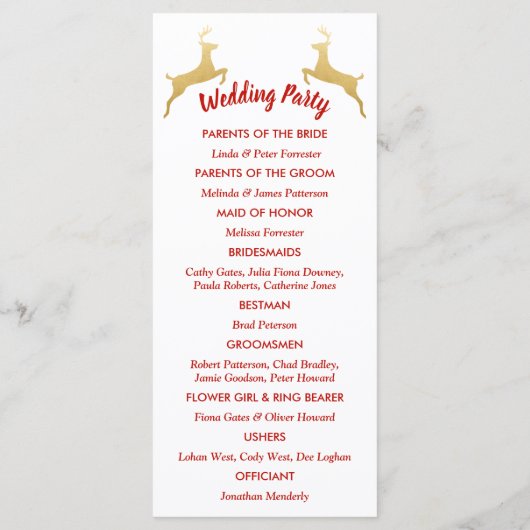 Renne en Or | Noël | Programme de Mariage (Dos)