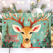 Renne fantaisiste avec carte de vacances d'arbres 
