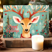 Renne fantaisiste avec carte de vacances d'arbres 