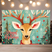Renne fantaisiste avec carte de vacances d'arbres 