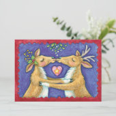 Renneaux de Noël, baiser sous le gui, carte de ren (Debout devant)