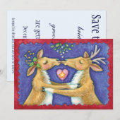 Renneaux de Noël, baiser sous le gui, carte de ren (Devant / Derrière)