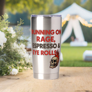 Rennend op woede, espresso en rollende ogen – geïsoleerde drinkbeker