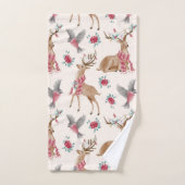 Rennes adorables, Oiseaux, Fleurs (Serviette à main)