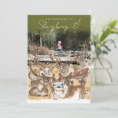 Rennes de Noël carte photo de vacances vert olive (Debout devant)