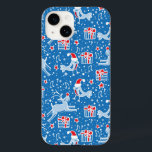 Rennes de Noël et chanteur coque d'oiseaux<br><div class="desc">Coque motif de Noël bleu rouge et blanc,  avec de mignons oiseaux chantant et des cerfs qui dansent sur des cadeaux dans la neige par Sarah Trett.</div>