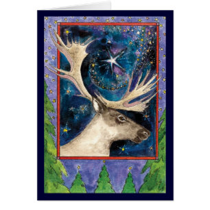 Rennes de Noël la nuit avec une étoile Merci