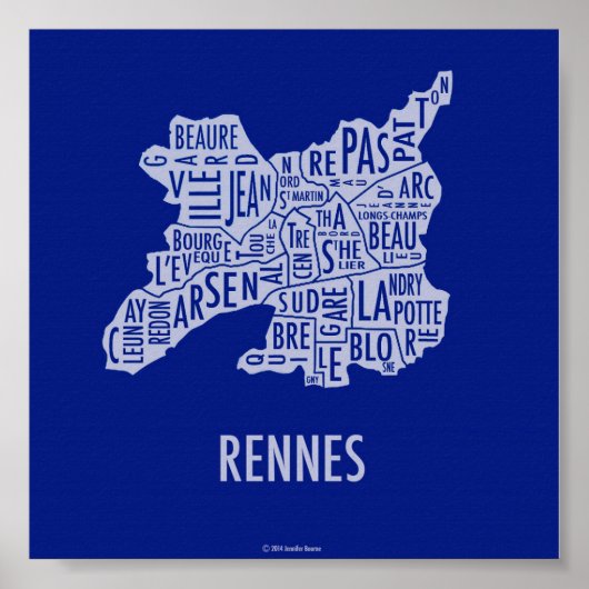 Rennes France Map Poster (Voorkant)