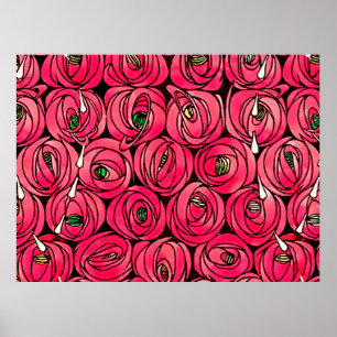 Rennie Mackintosh Roos Art Nouveau Bloemmotief Poster