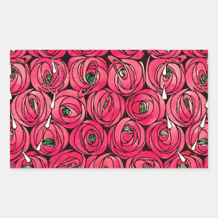 Rennie Mackintosh Roos Art Nouveau Bloemmotief Rechthoekige Sticker