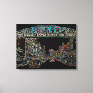 RENO NEVADA  COLORFUL Neon Art Canvas Afdruk