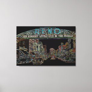 RENO NEVADA COLORFUL WATERVERF ART neon Canvas Afdruk