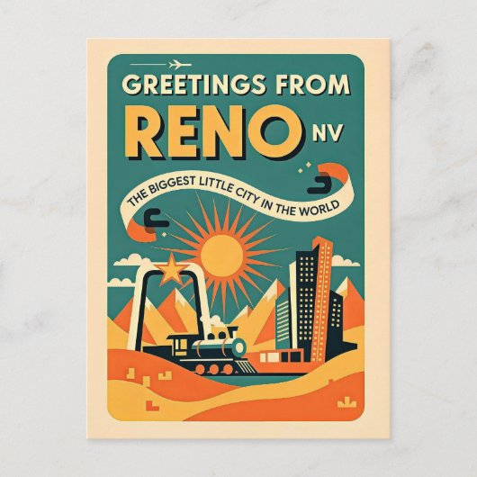Reno NV Retro Kunst Briefkaart (Voorkant)