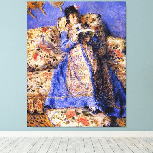 Renoir - Camille Monet Reading, beroemd schilderij Canvas Afdruk (Insitu (Houten vloer))