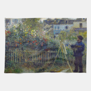 Renoir - Claude Monet Schilderen in zijn Tuin Theedoek
