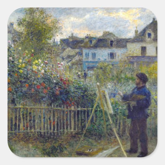 Renoir - Claude Monet Schilderend in zijn Tuin Vierkante Sticker (Voorkant)