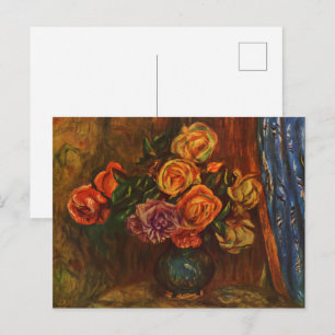 Renoir Impressionistische Rozen in Turquoise Vaas  Briefkaart