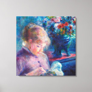 Renoir, jonge vrouw die neergestort Canvas naait  Afdruk