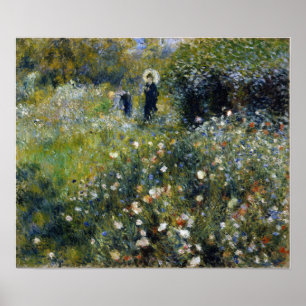 Renoir - vrouw met parasol in een tuin poster