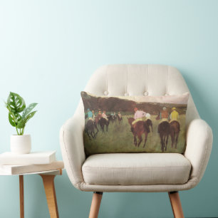 Renpaarden bij Longchamp door Edgar Degas Kussen