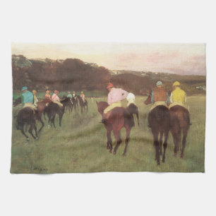Renpaarden bij Longchamp door Edgar Degas Theedoek