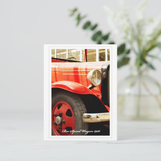 Reo Speed Wagon, Retro Fire Engine Briefkaart (Staand voorkant)