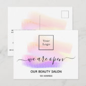 Reopenend schoonheidssalon licht wit zweeft pastel briefkaart (Voorkant / Achterkant)