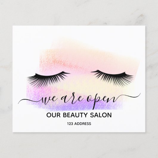 Reopenend schoonheidssalon licht wit zweeft pastel flyer (Voorkant)