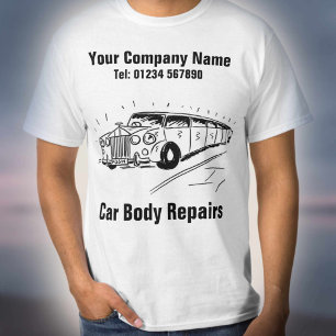 Reparaties van het carrosserie - met naam en conta t-shirt