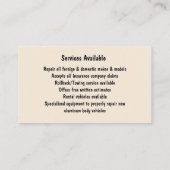 "Réparation de voiture ?" Carte de visite (Dos)