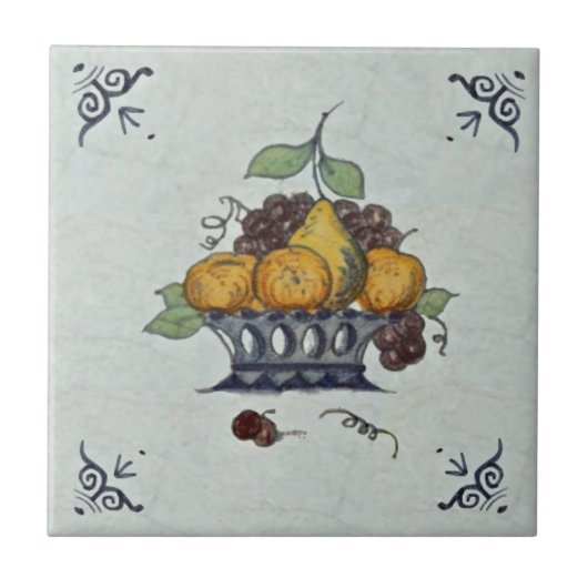 Repareer Antiek delft Fruit Basket Ceramic Tile Tegeltje (Voorkant)