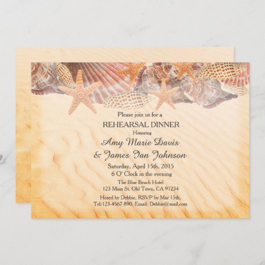 Repas de plage Seashell dîner invitation seashell5 (Devant / Derrière)