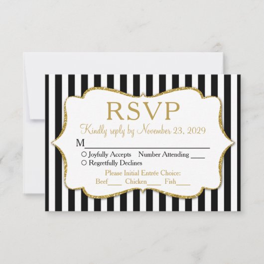 Repas de réponse du Mariage RSVP Black White Gold (Devant)