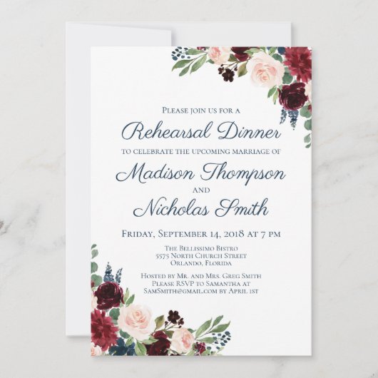 Repas Floral de la Marine Marsala Invitations (Devant)