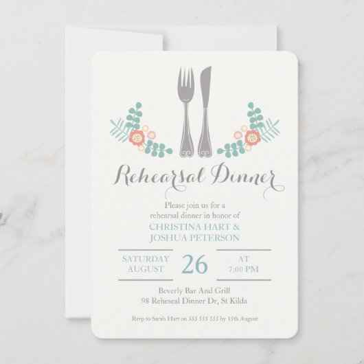 Repas Rustique Floral Cutlery Dîner Invitation (Devant)